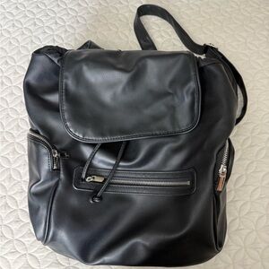 Black Faux Leather Backpack with Silver Hardware